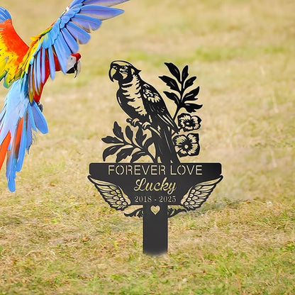 Custom Parrot Memorial Stake, Parrot Loss Gift, Sympathy Sign, Metal Pet Grave Markers, Remembrance Stake, Outdoor Garden Decor, Pet Headstone, Memorial Plaque for Outdoors