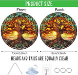 Tree of Life Stained Glass Suncatcher Nature Round Big Trees and Sunset Suncatcher Hanging Decoration with Metal Chain-SunCatchers for Window Decor Outdoor Garden Decor Gift,1PC