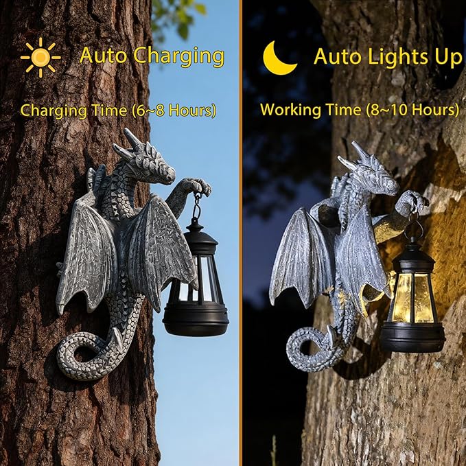 Solar Garden Outdoor Statues Lights Dragon Garden Sculptures Birthday Housewarming Gifts for Women Mom Grandma for Patio Yard Lawn Backyard Decorations