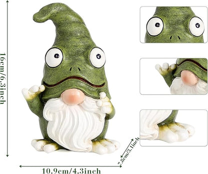 Outdoor Garden Frog Gnome Statue, Garden Gnomes Outdoor Figurine, Sculptures & Statues, Decoration for Outside Yard Lawn Patio Porch Home Decor, Green Nomes Knome Ornament (Green)