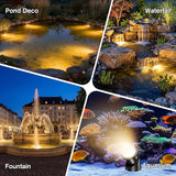 POPOSOAP LED Pond Lights 6-Head, IP68 Waterproof Underwater Lights with 8H Timer Function, 90° Rotatable Design & Gravity Base Fountain Lights for Pond, Fountain, Waterfall, Aquarium, Pool-P64HZ