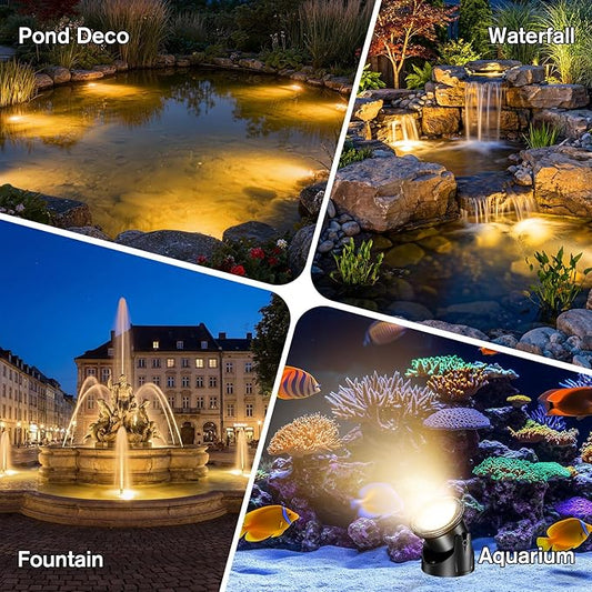 POPOSOAP LED Underwater Pond Lights 6-Head, IP68 Waterproof Pond Lights with Timer, 90° Rotatable Design & Gravity Base Fountain Lights for Pond Fountain Waterfall Aquarium Pool -P66HZ