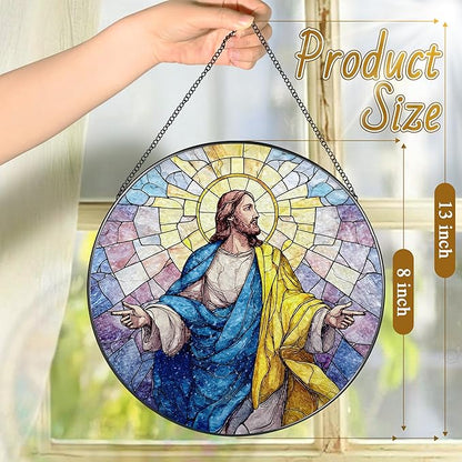 8'' Jesus Christ Stained Glass Suncatcher, Stained Glass Window Hanging, Christian Religious Decor, Christmas Ornament, Easter Resurrection Gifts, Christian Gift, Religious Gift