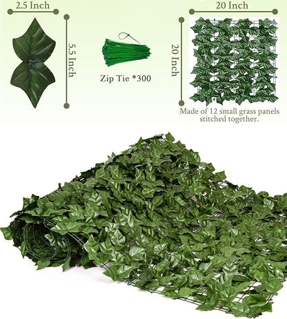 Privacy Fence Screen Artificial Ivy Grass Wall Screen 360x40 in Balcony Fence Privacy Screen Faux Vines Green Backdrop Fake Ivy Wall Panels Hedge Fence for Patio,Garden, Backyard Indoor Outdoor deocr
