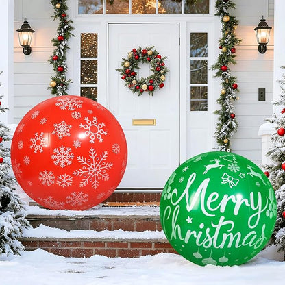 2 PCS 32 Inch Large Christmas Inflatable Balls Outdoor Inflatable Christmas Ball Ornaments for Xmas Garden Lawn Yard Holiday Front Door Window Decoration