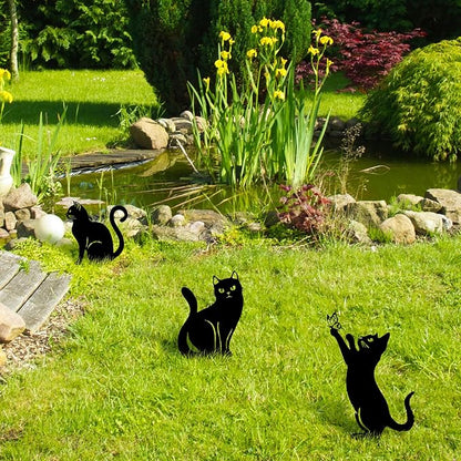 Tandefio 6 Pack Black Cat Garden Stakes Metal Cat Silhouette Decorative Garden Statues for Yard Art Outdoor Decor for Patio Lawn Farmhouse Ornament Cats Lover Gifts Bird Repellent Scaring Pest(Medium)