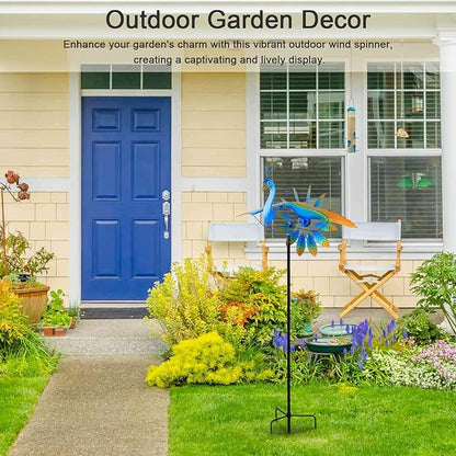hogardeck Wind Spinner Outdoor, 60" Metal Peacock Wind Spinner with Heavy-Duty Stakes, Multi-Color 360° Rotating Wind Sculpture Kinetic Yard Art for Home Outside Garden Lawn Backyard Patio Decor