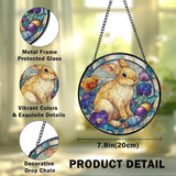 Easter Bunny Suncatcher Stained Glass Window Hanging, Bunny Rabbit Flower Sun Catchers Indoor Window Glass Wall Art Decor, Easter Wall Hanging Decor Decorations, 7.9x7.9 Inch