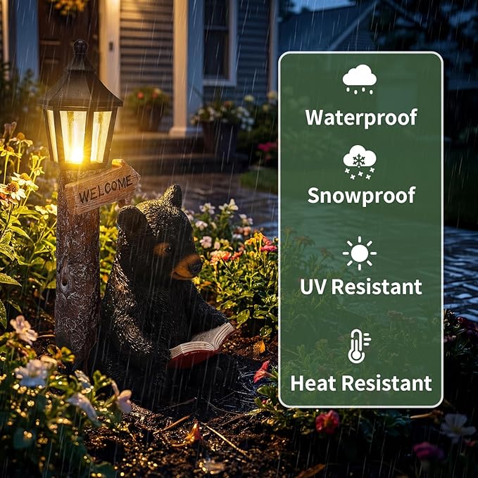 Lyeasw Solar Outdoor Bear Garden Statues – Bear Figurine Lights Decor with Welcome Sign for Lawn, Patio & Porch – Perfect Mother’s Day, Birthday & Housewarming Gifts