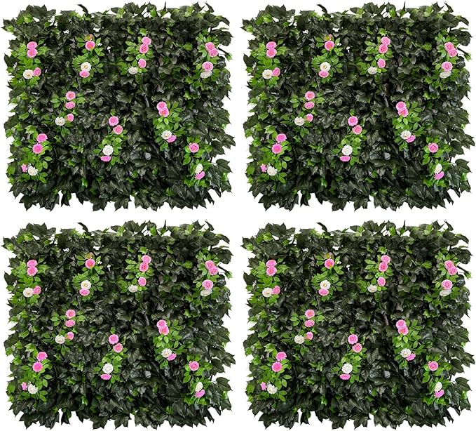 Dense Flowering Ivy Privacy Screen- Realistic Faux Foliage on Expandable Willow Fence for Outdoor, Patio, Balcony Cover & Decorative Shade Panel, UV Protected