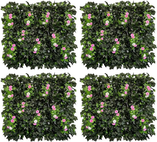 Dense Flowering Ivy Privacy Screen- Realistic Faux Foliage on Expandable Willow Fence for Outdoor, Patio, Balcony Cover & Decorative Shade Panel, UV Protected