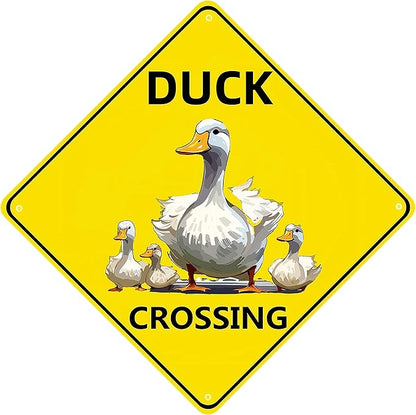 Duck Crossing Signs, Nene Crossing Sign for Duck Pond Decor Bundle 2 Pieces Duck Farmhouse Wall Decor Garage Retro 12X12 Inch