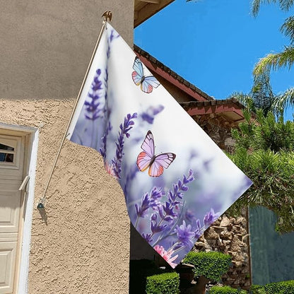 Lavender Flower Background with Butterflies Flag 3x5 Ft Outdoor Flags Double Sided Garden Flag Funny Outside Yard Flag Party Banner for Wall Art Hanging Poster Indoor Outdoor Decoration