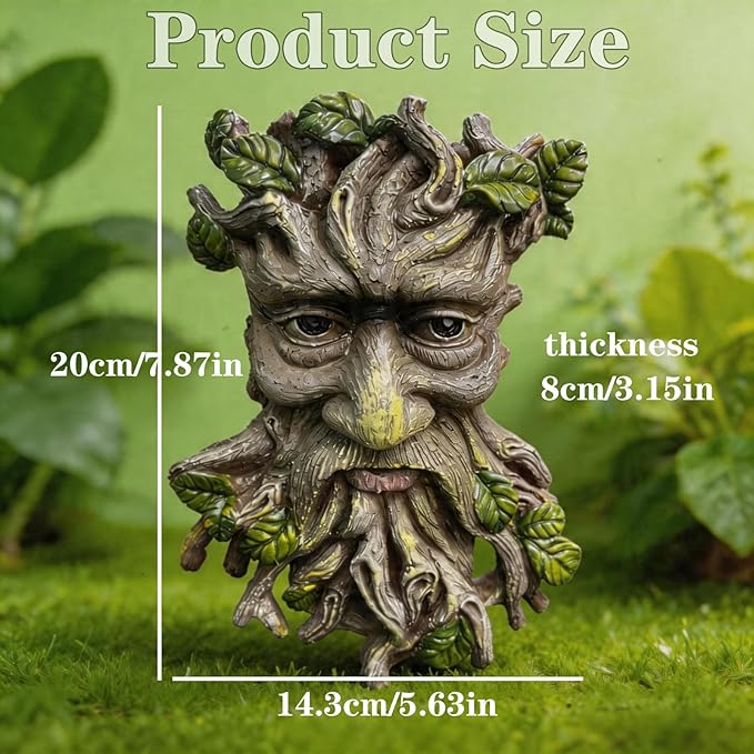 Tree Faces Decor Outdoor, Whimsical Old Man Resin Statue with Foliage Features, Large Outdoor Tree Hugger for Yard Art, Root Detail, Trees Decorations Outdoor Wallmounted Statue