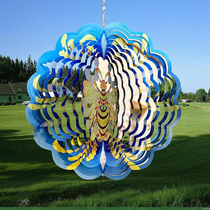 Wind Spinner, 3D Hanging Wind Spinner Ornament, Gifts for Women Mom Grandma, 12inch Metal Wind Kinetic Sculpture for Outdoor&Indoor Decor, Yard Art, Garden Decoration (Bee-Spinner)