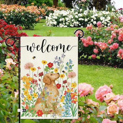 Baccessor Spring Summer Dog Garden Flag 12.5x18 Inch Double Sided Burlap,Floral Flowers Flag Farmhouse Holiday Front Yard Lawn Outdoor Outside Decoration