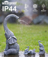 Qeeman Solar Elephant Statue Family Set 3Pcs: IP44 Weatherproof Outdoor Tricolour LED Lights Decor - Paths Patio Backyard Garden Sculpture Ornament for Mom Grandma Women