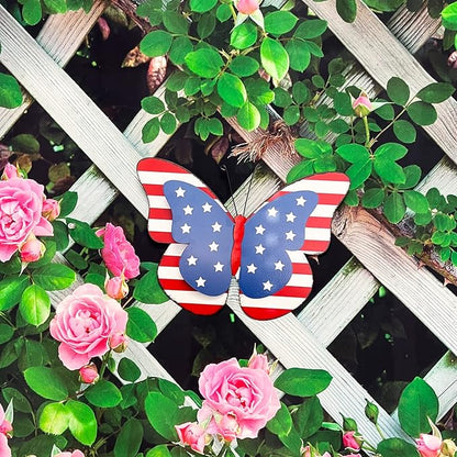 Rustic Metal Americana Butterfly Patriotic Wall Decor American Flag Hanging Ornaments 4th July Garden Yard Signs Independence Day Indoor Outdoor Wall Decoration
