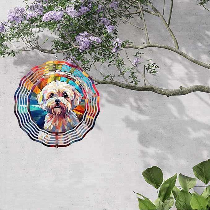 Maltese Dog Wind Spinner Pet Dog Memorial Gifts, Vibrant 3D Kinetic Aluminum Metal Yard Art, Loss of Dogs Sympathy Gifts, Hanging Outdoor Garden Decor, 8" Wind Sculptures for Patio, Porch (Maltese8)
