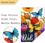 Louise Maelys Welcome Spring Floral Garden Flag 12x18 Double Sided, Burlap Small Vertical Summer Butterfly for Yard Seasonal Outside Outdoor House Decoration