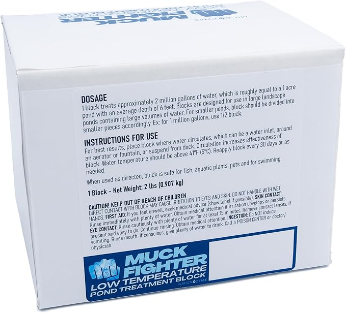Muck Fighter Low Temperature Pond Treatment Block | Lasts 30 Days | Natural Pond Bacteria & Sludge Decomposing Enzymes | Water Clearing Odor Eliminating Microbes (1-Pack)