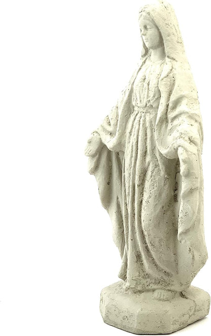 Traditional Virgin Mary Statue: Solid Durable Stone Statue with Distressed Texture. Perfect Home Design & Sealed for Outdoor Use. Handcrafted USA. (Classic/White)