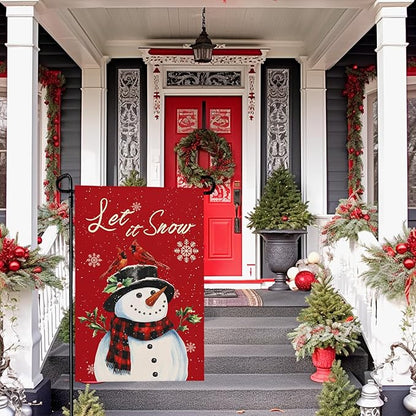Christmas Snow Snowman Garden Flag Winter Snowflake Yard Flag 12x18 Inch Double Sided Red Cardinal Birds House Banner Merry Xmas Poinsettia Happy Holiday Wall Banners Farmhouse Outdoor Decor