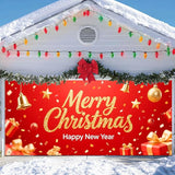 IVN Christmas Garage Door Cover Decoration 13x6ft Sparkling Gold Lettering Confetti Bells and Gifts Merry Christmas Winter Garage Door Banner Home Door Front Yard Decor for Xmas Eve Holiday Outdoor