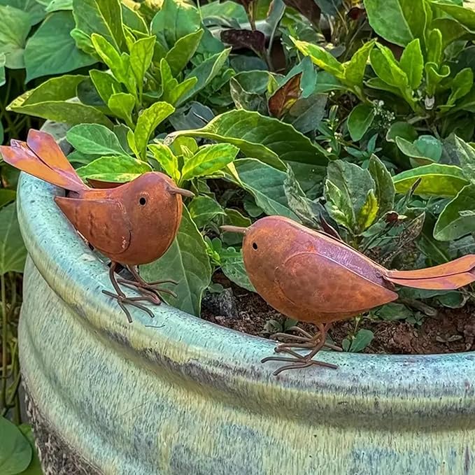 2pcs Garden Statues Yard Ornament Iron Bird Ornament Animal Statue Sculpture Tree Decoration Outdoor Decoration Garden Outdoor Rusted Metal Bird Statue