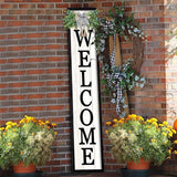 flowtorely Outdoor Welcome Sign for Front Porch Standing 45"×9" Tall Wood Frame Vertical Leaner farmhouse Outside Rustic Large Welcome Sign for Front Door Home Decorations (Black)