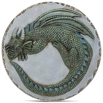 NAT & Jules Animal Character Dimensional Indoor Outdoor 12 inch Round Cast Resin Decorative Garden Stepping Stone, Patio, Walkway Sculpture Yard Art, Green Dragon
