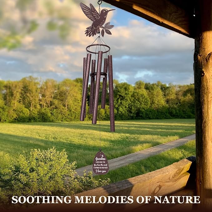 SteadStyle Grandma Gift, Unique Grandmother Gifts from Granddaughter Grandson for Birthday, Christmas, Mother's Day, Thanksgiving, Large Size Hummingbird Wind Chime 37 in Garden Patios Decor