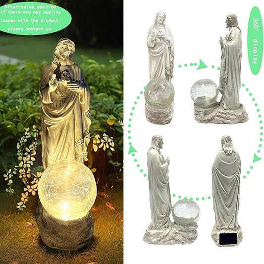 Jesus Statue Outdoor Decor Solar Lights, Religious Garden Statue, Blessed Father Outdoor Figure for Home/Garden Decor, Gift for Men/Father(11.22" H)