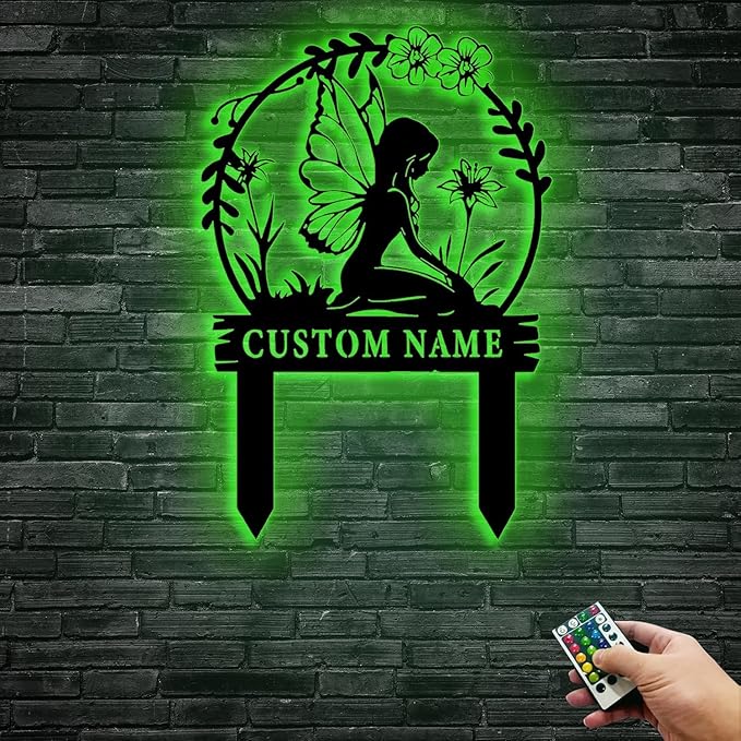 Personalized Fairy Garden Sign-Custom Iron Metal Yard Plaque with Family Name, Weather-Resistant Outdoor Decor for Lawn,Pathway,Fairy Garden