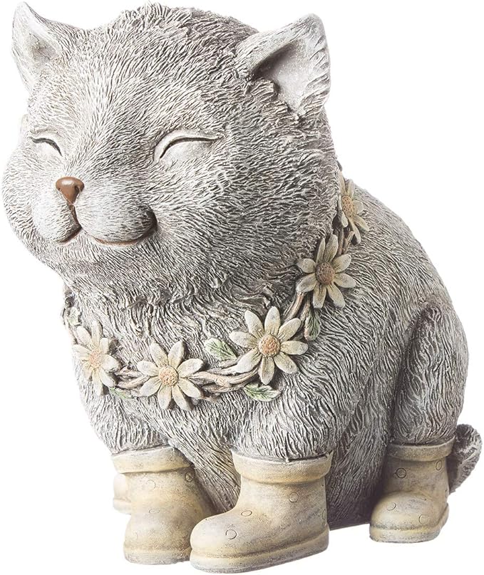 Roman Giftware Inc., Pudgy Pals Collection, Cat in Rain Boots Statue, 7.75H,Decorative, Garden Gift, Home Outdoor Decor