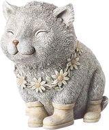 Roman Giftware Inc., Pudgy Pals Collection, Cat in Rain Boots Statue, 7.75H,Decorative, Garden Gift, Home Outdoor Decor