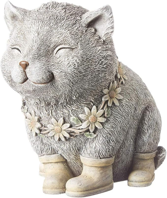 Roman Giftware Inc., Pudgy Pals Collection, Cat in Rain Boots Statue, 7.75H,Decorative, Garden Gift, Home Outdoor Decor