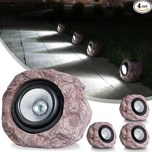 Solar Rock Lights Outdoor Waterproof - [4 Pack] Realistic Stone Solar Powered Garden Lights, LED Decorative Landscape Lighting for Pathway, Yard, Walkway, Lawn, Rockery, Warm White