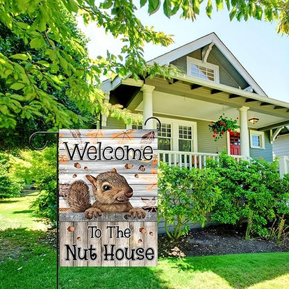 Welcome to the Nut House Garden Flag 12x18 Inch Double-Sided Outdoor Squirrel Decorations for Home Porch & Yard Outdoor Decoration