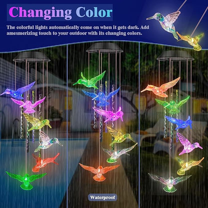 Hummingbird Solar Wind Chime lights,Unique Wind Chimes Gifts for Mom Women Grandma,Color Changing Solar Hummingbird lights Waterproof for Home Garden Yard Patio Windows Party Christmas Decor
