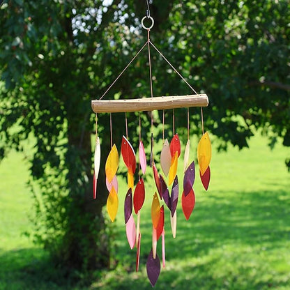 Blue Handworks Fiesta Waterfall Glass and Driftwood Chime, Sandblasted Glass and Found Wood Handcrafted Wind Chime
