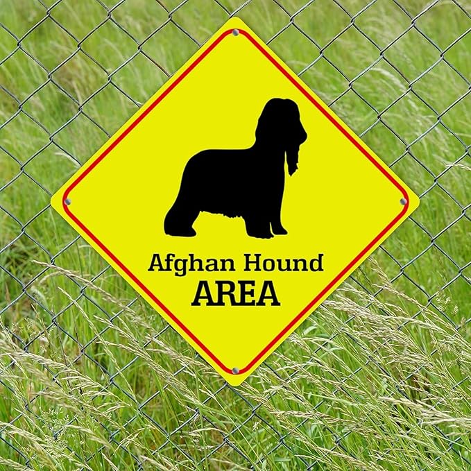Caution Afghan Hound Crossing XING Tin Sign Afghan Hound Dog Area Warning Street Sign Afghan Hound Novelty Caution Road Sign for Yard Garage Garden Outdoor Porch 12x12in