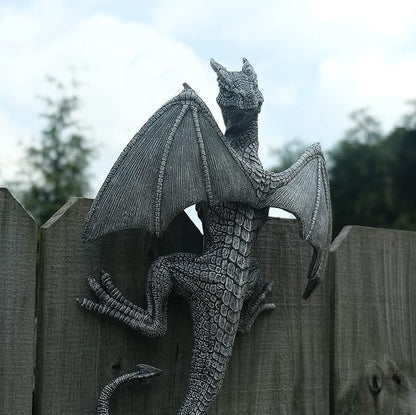 Dragon Winged Gargoyle Fence Hanger Outdoor Wall Decor- Detailed Fence Topper Hanging Statue- Gothic Climbing Grotesque Dragon for Garden, Patio, Porch (14 Inch)
