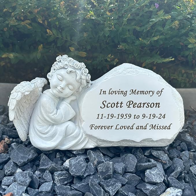 Personalized Garden Angel Statue Sympathy Gift Human Memorial Gifts, in Memory of Loved One, Bereavement Gifts, Custom Grave Markers Cemetery Stones Remembrance Stones Memorial Plaques
