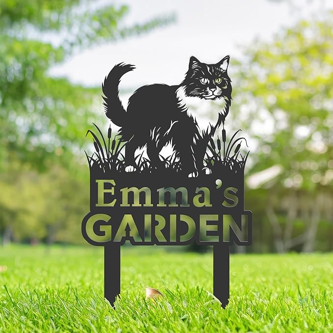 Personalized Cute Cat Kitten Metal Garden Sign,Custom Yard Sign With Stake,Outdoor Garden Décor,Pet Cat Lawn Garden Decorated Statue,Cat Sympathy Yard Metal Sign,Cat Lover Gifts Kailyard Plaque.