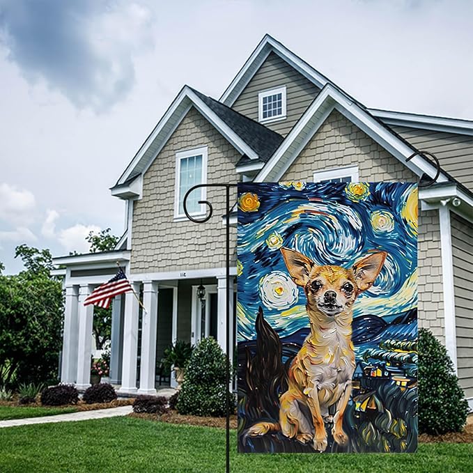 BlissYard Chihuahua Garden Flag 12x18 Double Sided Flag Starry Night Garden Flag Holiday Seasonal Yard Flag for Outside Welcome Porch Yard Patio Yard Banner