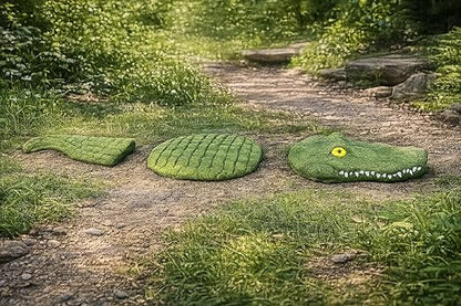 Solid Rock Stoneworks Crocodile 3-Piece Stepping Stone Set – Concrete Garden Decor – Fun Outdoor Pathway Accent – Handcrafted Alligator Design – Made in USA