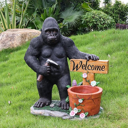 Gorilla Resin Garden Statue Planter, Waterproof Outdoor Yard Lawn Decor Flower Pot, Front Porch Ornament Housewarming Gift(Standing Gorilla)