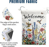 Spring Hummingbird Garden Flags Floral Summer banner for Outside 12x18 Double Sided Wildflower Yard Signs Small Outdoor Seasonal Decorative