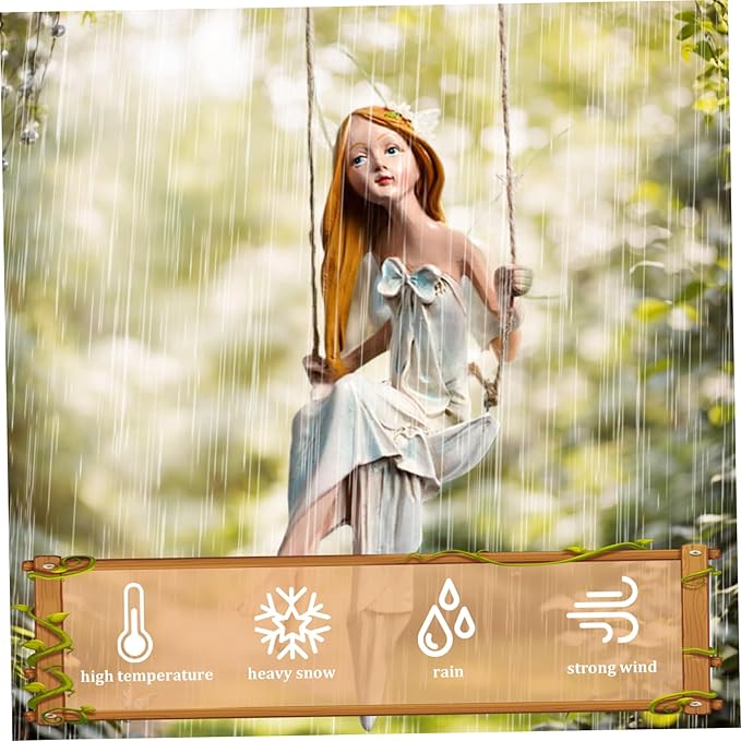 Fairy Garden Swing Fairyland Fantasy Winged Hanging Angel Statue 8In Resin Vivid Decorative Garden Statue for Home Office Yard